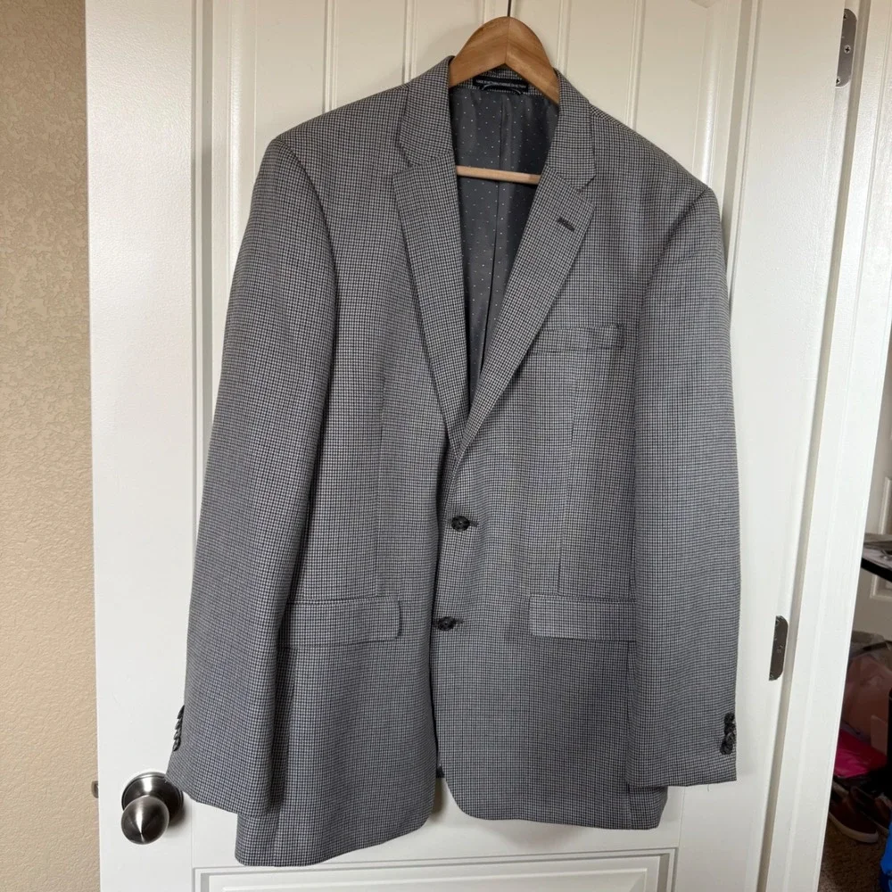 Tommy Hilfiger Blazer Mens 40L Grey Excellent Micro Houndstooth‎ Suit Jacket